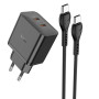 Сетевое зарядное устройство Hoco N35 Streamer PD45W 2Type-C + Cabel Type-C to Type-C black