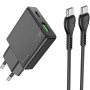 Сетевое зарядное устройство Hoco N38 Delgado PD20W+QC3.0 Type-C+USB + Cabel Type-C to Type-C black