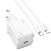 Мережевий зарядний пристрій Hoco N40 Mighty PD20W + Cabel Type-C to Type-C white