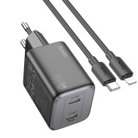 Мережевий зарядний пристрій Hoco Hoco N42 Elogiado 2C PD45W 2Type-C + Cabel Type-C to Lightning black
