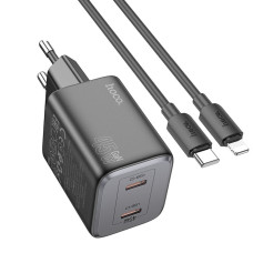 Мережевий зарядний пристрій Hoco Hoco N42 Elogiado 2C PD45W 2Type-C + Cabel Type-C to Lightning black