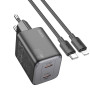 Мережевий зарядний пристрій Hoco Hoco N42 Elogiado 2C PD45W 2Type-C + Cabel Type-C to Lightning black