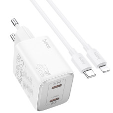 Мережевий зарядний пристрій Hoco Hoco N42 Elogiado 2C PD45W 2Type-C + Cabel Type-C to Lightning white