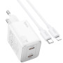 Мережевий зарядний пристрій Hoco Hoco N42 Elogiado 2C PD45W 2Type-C + Cabel Type-C to Lightning white