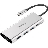 Хаб Wiwu Adapter Apollo 5 в 1 USB-C to 3xUSB3.0 + 1xType-C + 1xHDMI  HUB silver  для MacBook / iMac / iPad